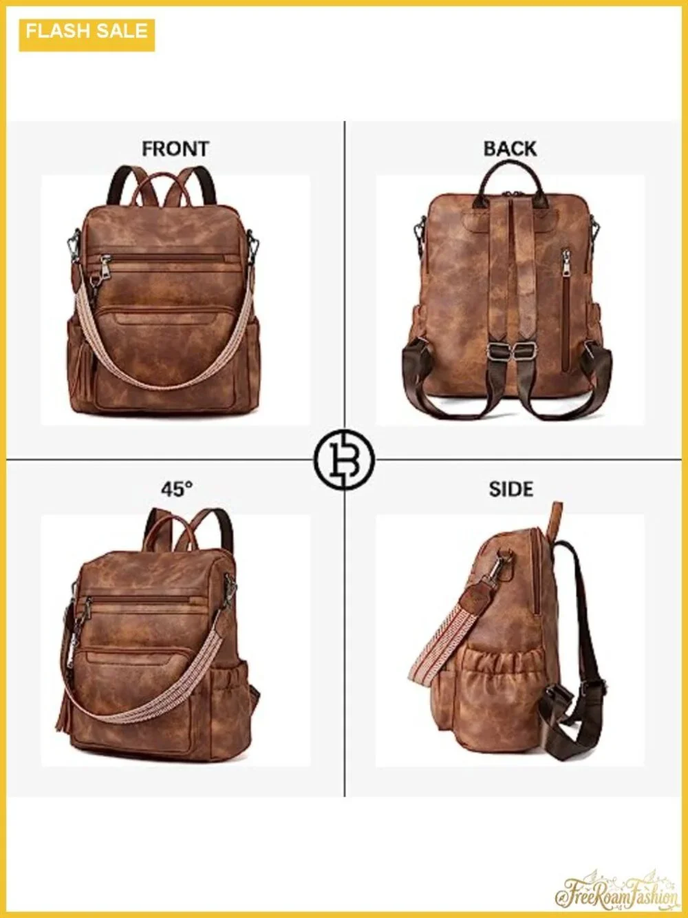 Women's Vegan Leather Travel Backpack Purse with Wristlet, Water Resistant